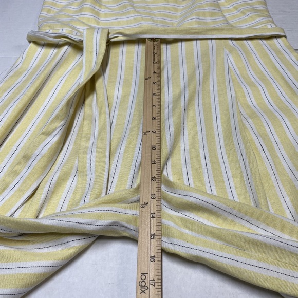 Banana Republic Jumpsuit Yellow Striped Linen Blend Wide Leg Cropped Size 14 - Picture 6 of 13